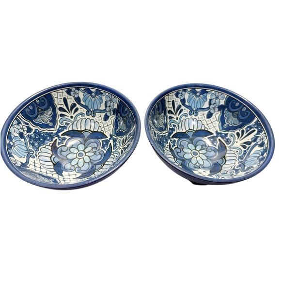 Nicole Miller Blue Mexican Molcajete Style Melamine Salsa Guacamole Dip Bowls - Picture 4 of 10